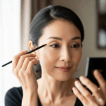 アイシャドウを塗る日本人の中年女性